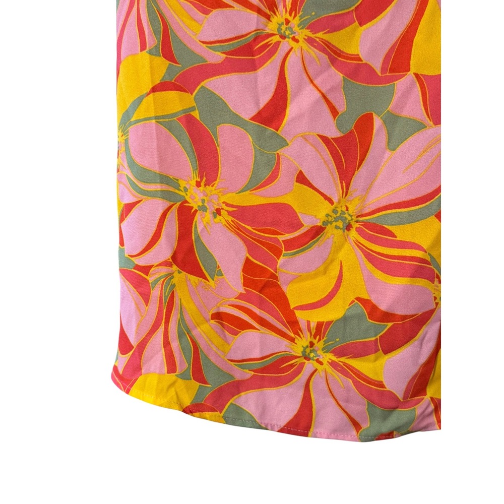 Pleione Floral Blouse Women M Pink Orange Excellent Smocked Square Neck Top - Picture 3 of 7